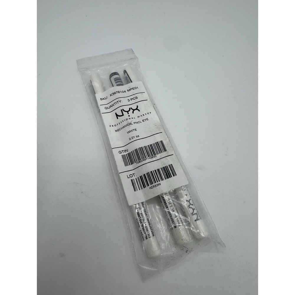 3X NYX Makeup Retractable Eye Liner Pencil Crayon in White FULL SIZE 0.01 oz‎
